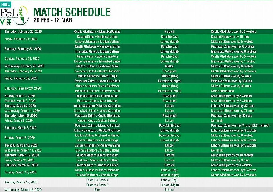 PSL 2020 match-schedule