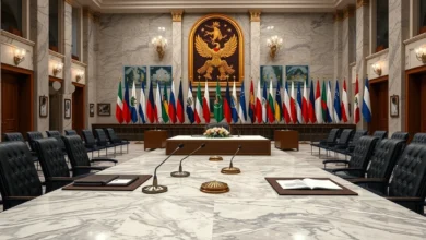Formal signing hall, illustrating the Mecca Joint Defence Agreement signed by Türkiye, Saudi Arabia and Pakistan